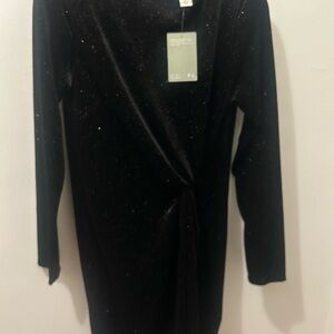 H&M Black Sparkle Velvet Twist-Front Dress
